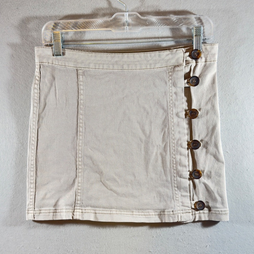 597 | Altar'd State Tan Button Front Mini Skirt Womens Medium Y2K Wrap Style